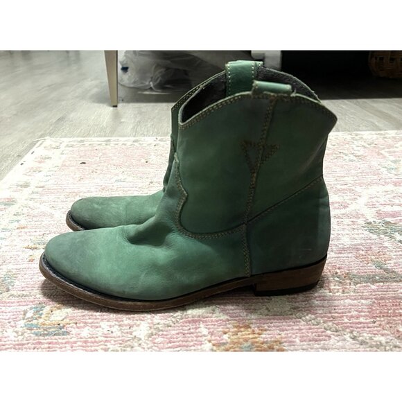 Liberty Black Green Leather Distressed Cowboy Booties Boots Size 7 - Picture 1 of 9